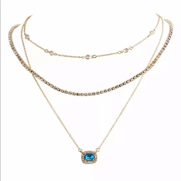 Multilayer Gold Chain Crystal Pendant - Picture 2 of 2